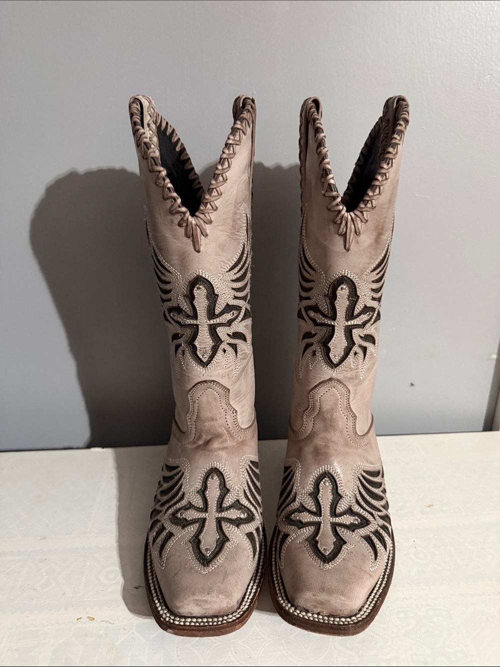 JB Dillon Taupe Embroidered Western Cowgirl Boots - Women's